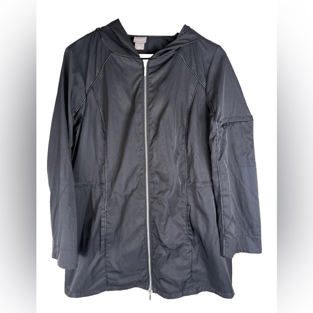 Chicos Zenergy Hooded Anorak Jacket Black Women's Size (1)8/10 Dark Feminine EUC